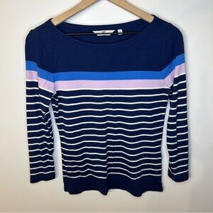 Vineyard Vines Blocked Stripe Simple Boatneck Top in Navy Blue, Purple, Size S